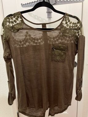 Olive Green Lace-Trim Top